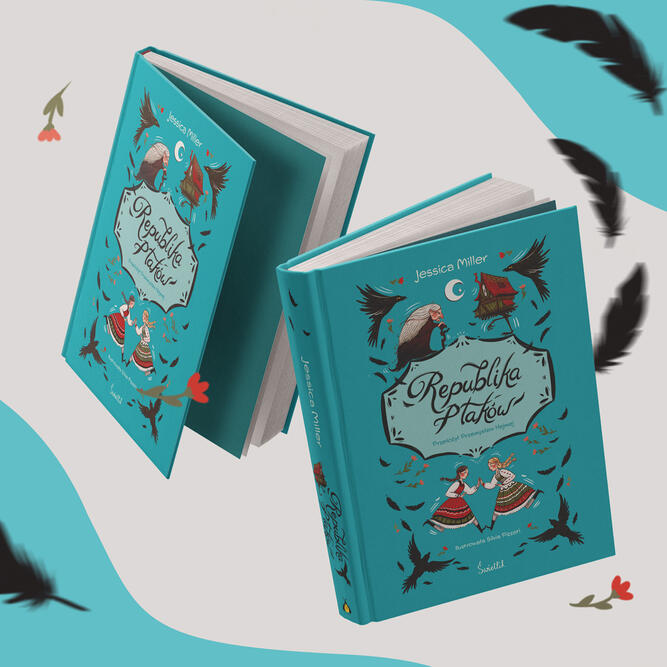 Polski przekład książki dla dzieci Republika ptaków. Projekt okładki stworzyła ilustratorka książek dla dzieci Silvia Pizzati. Wydawnictwo książek dla dzieci i młodzieży - Wydanwictwo Świetlik.